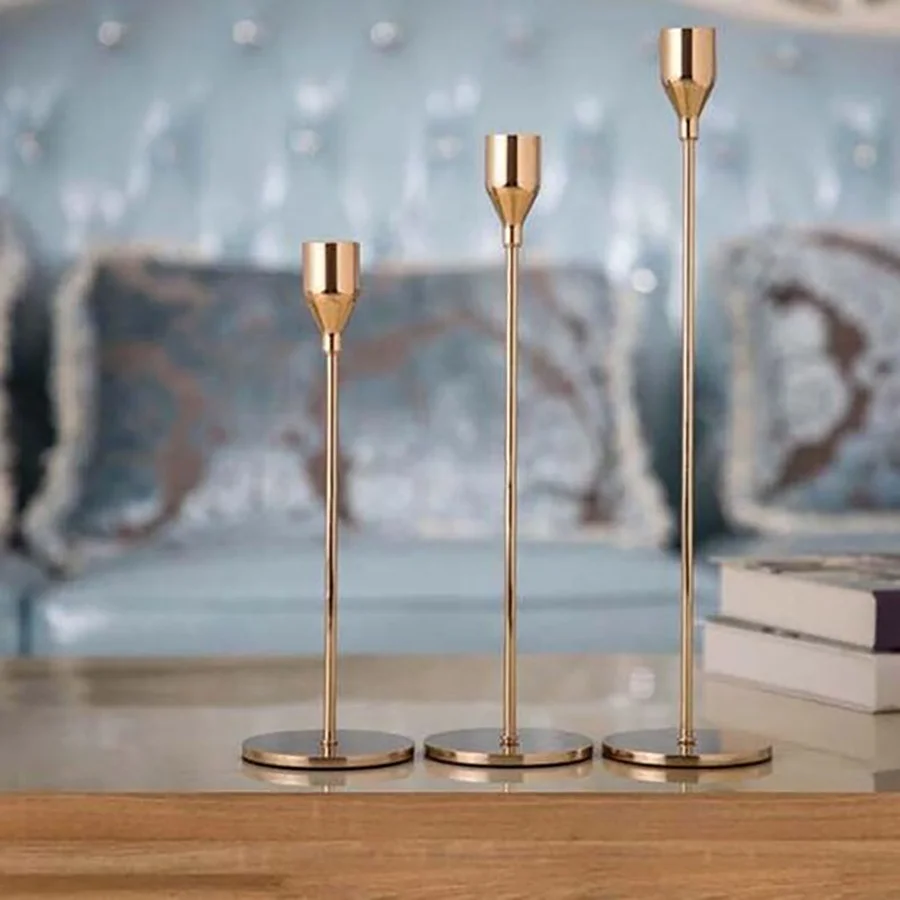 Luxury custom metal taper tall candle stick stand modern decorative gold candlesticks holder for wedding party