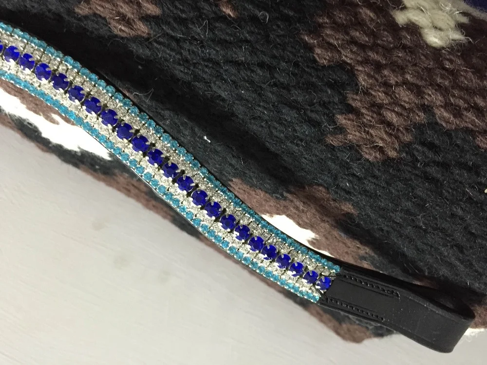 SKY BLUE WHITE BLUE WHITE SKY BLUE 5 ROW CRYSTALS CHAIN GENUINE LEATHER BROW BANDS