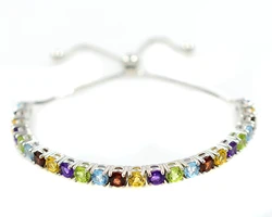 Top Quality Natural Multi Stone 4 MM Round Shape Gemstone 925 Solid Silver Women Bolo Tie Tennis Bracelet By Indian Manufacturer