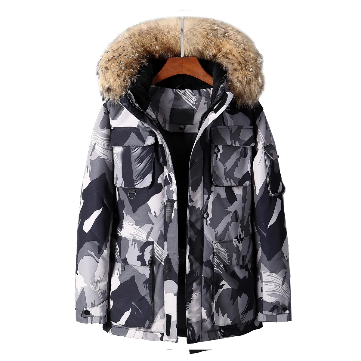 
 Лидер продаж для зимнее пуховое пальто зимние куртки-парки с мехом енота, куртки с капюшоном на белом плотные камуфляжные утепленные куртки/мужская пуховая куртка  