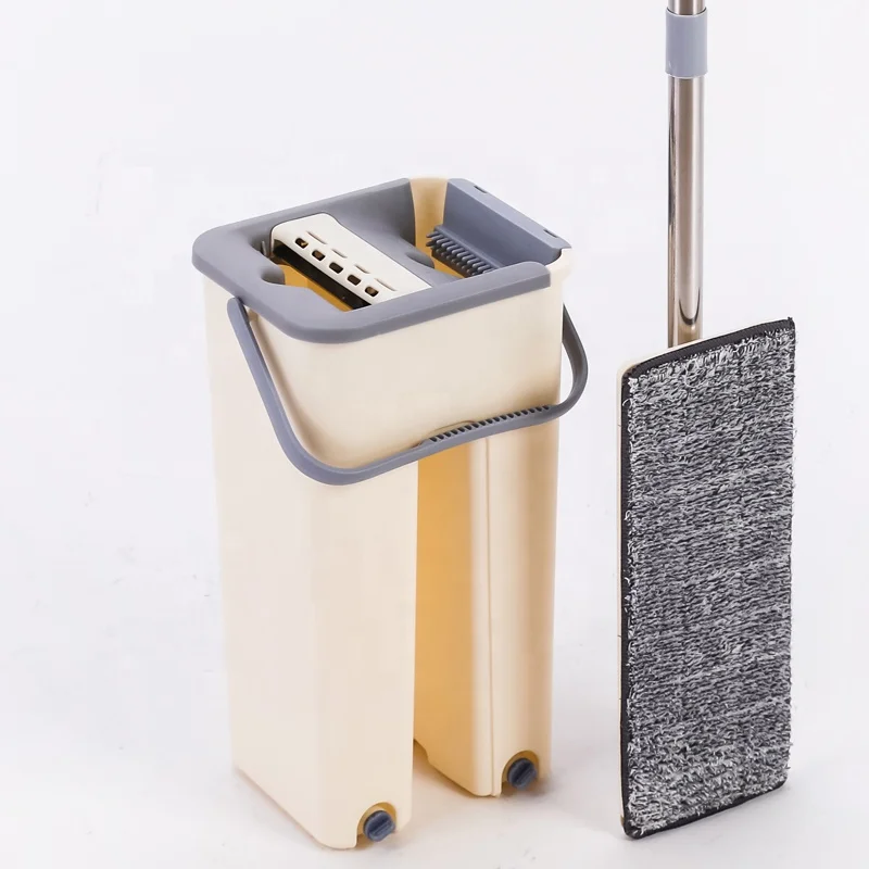OEM Factory Supplying Mop with Bucket for Hand-free Flat Mop Magic Mop Bucket Floor Cleaning with 2 Microfibre Cloths