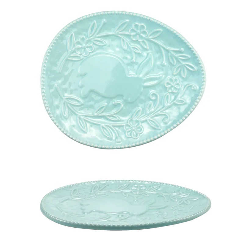 Manufacturer Creative Easter Fashion Style Blue Restaurant Plate Ceramic