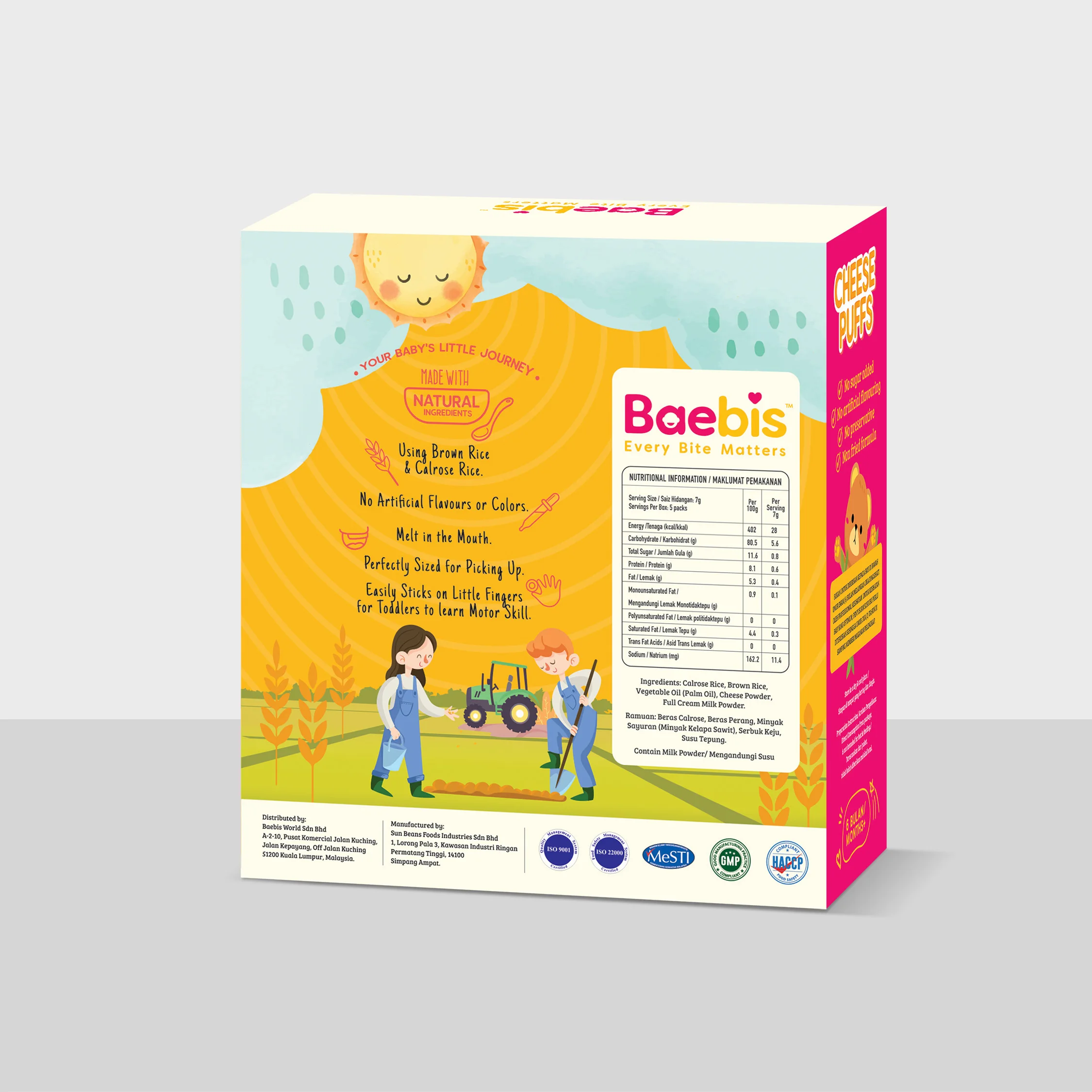 Baebis 100% Natural Ingredients Cheese Puffs Baby Rice Biscuit Baby Snacks with No Sugar / Salt Added