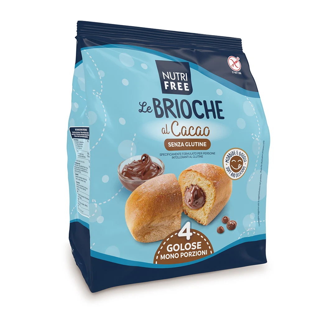 BRIOCHE with CHOCOLATE Filling 200g (4x50g) Small Cake Gluten Free Nutrifree Bag Packaging 0.2 Kg Chocolate Cream Snack