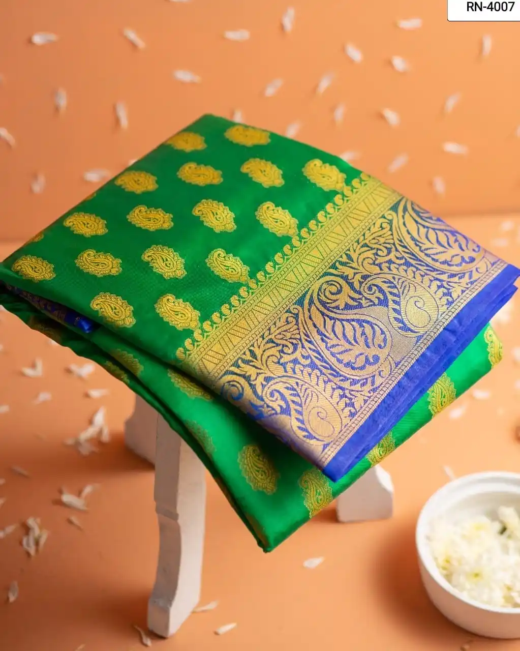 FULL SAREE OF HEAVY MONO NYLON THREAD WITH HEAVY ZARI  WORK CONTRAST PALLU & BLOUSE FOR WEDDING AND SPECIAL OCCASION FOR LADIES