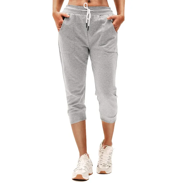  Женские спортивные брюки-Капри укороченные штаны для бега свободные отдыха с завязками на талии и боковыми карманами
