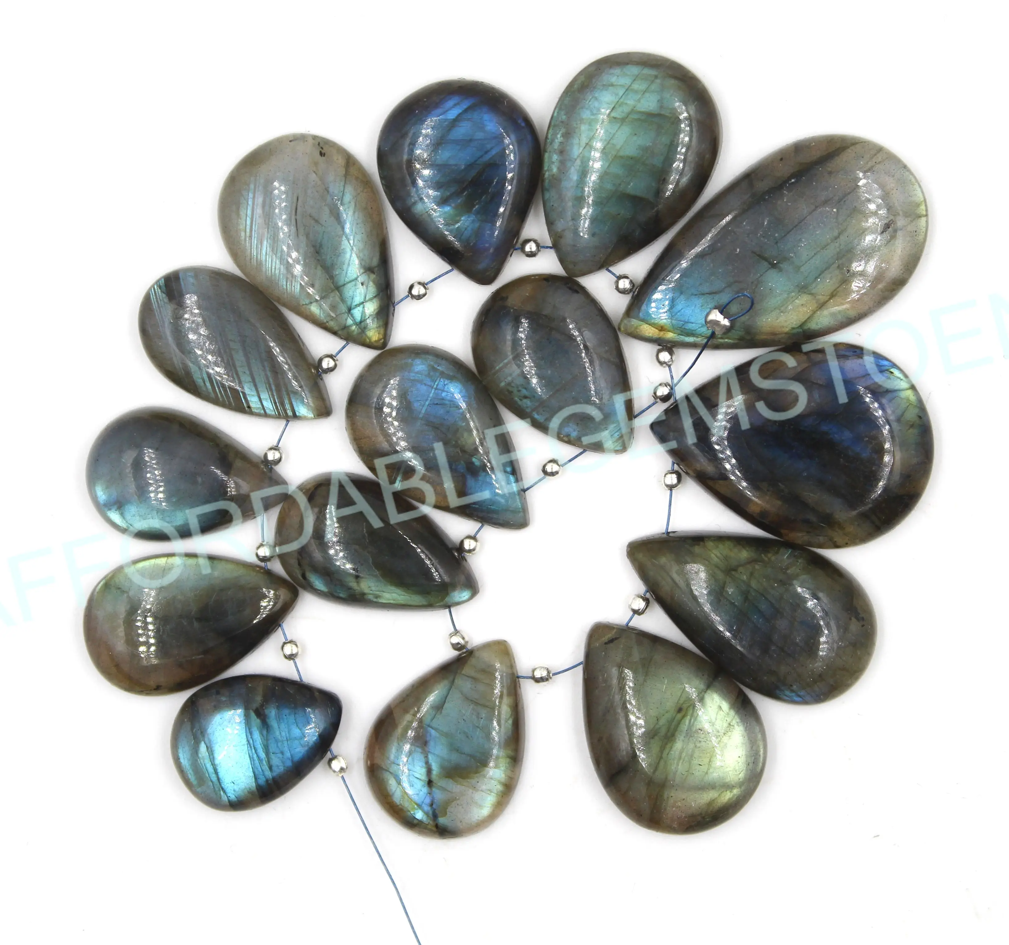 Blue labradorite pear shape stone top drilled gemstones affordable gemstone jewelry making stones loose cabochon