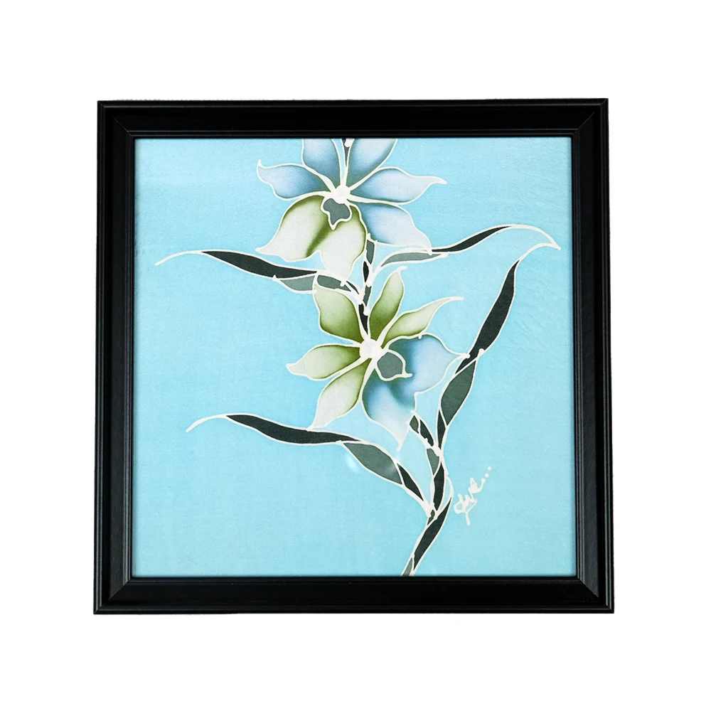 Malaysian batik silk painting Flowers 25 x 25cm