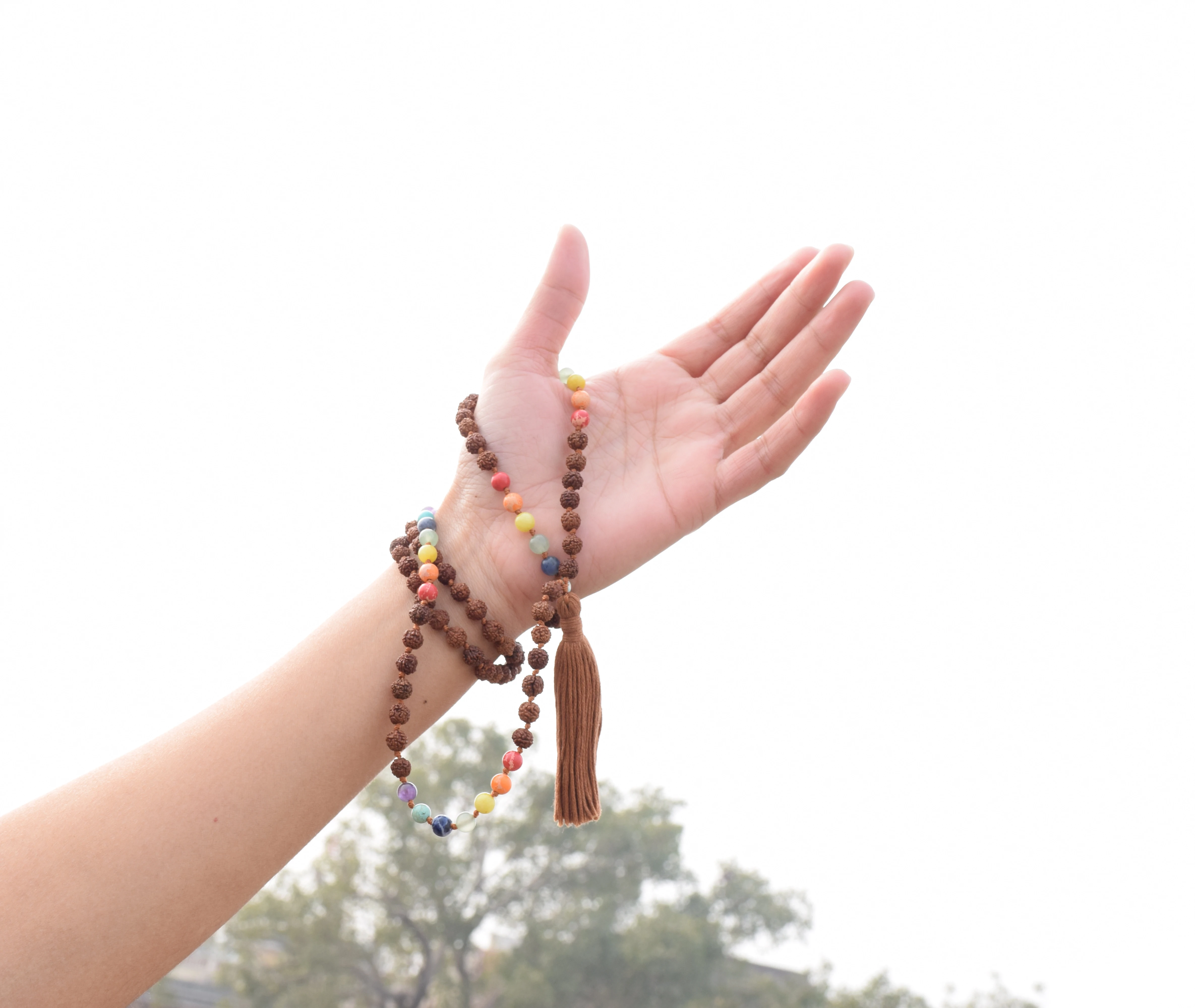 high quality root chakra mala rainbow mala seven chakra necklace 108 rudraksha beads