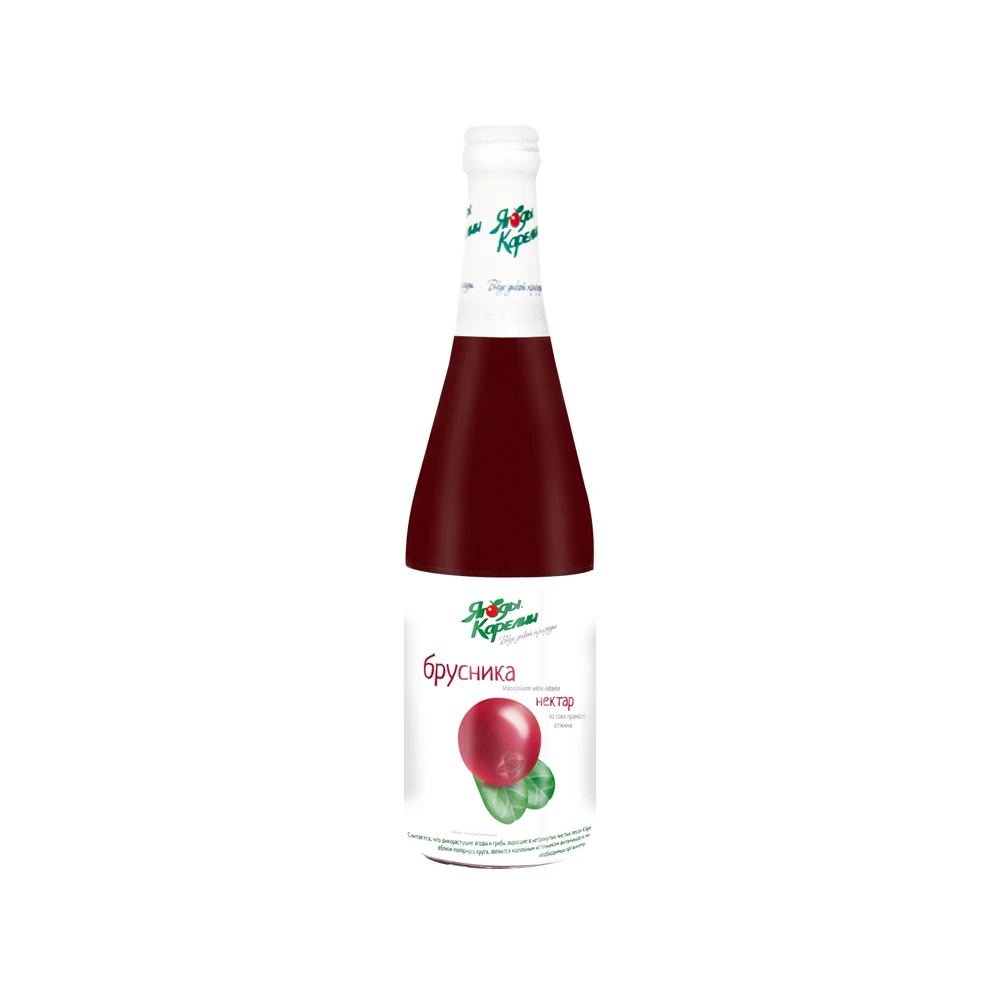 Great quality 100% natural lingonberry nectar in glass bottles, fruit juice