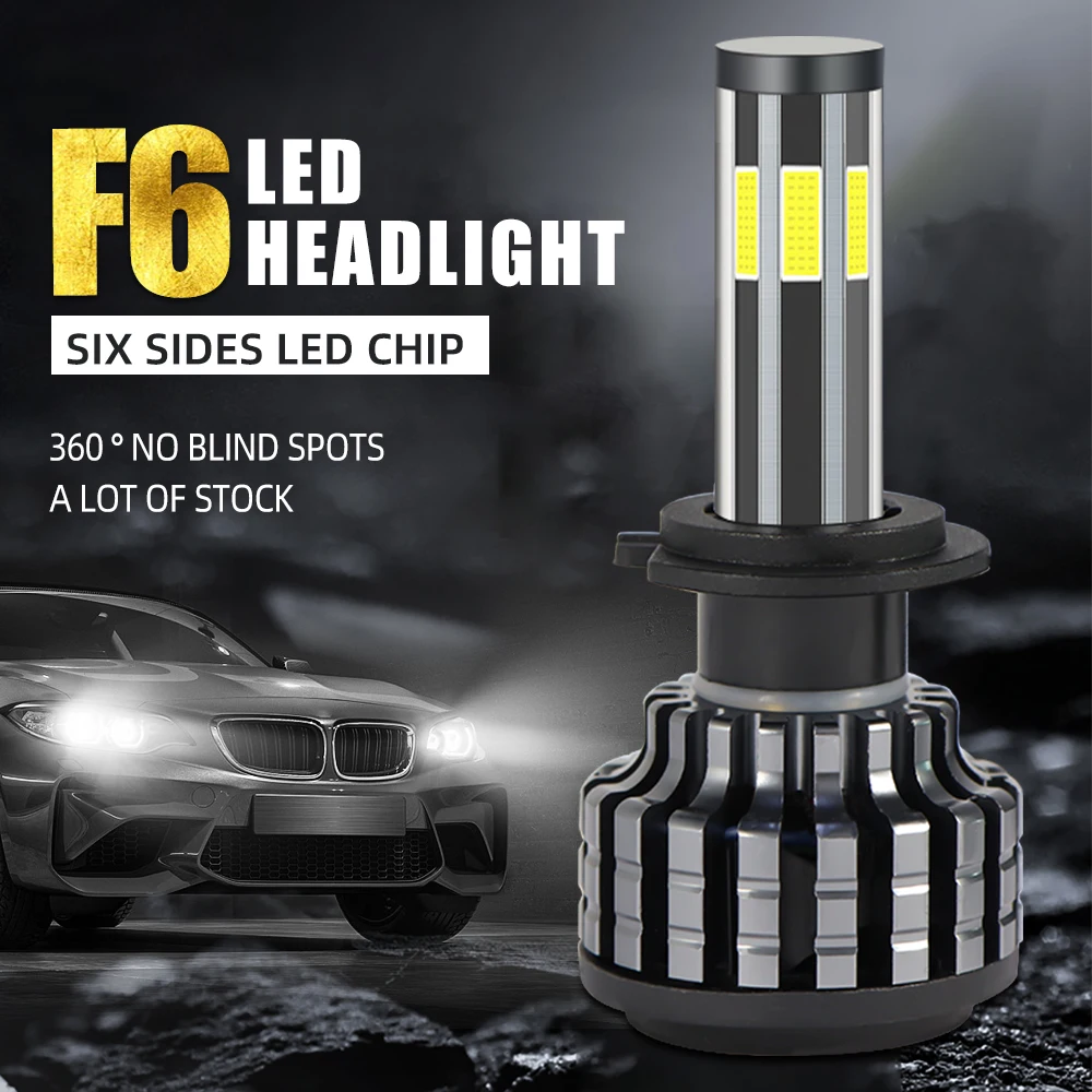360 Led headlights 6 sides 60W 9000LM 6500K White Light CSP 9004 H1 H3 H7 H4 LED Car Headlight Fog Lights F6 Headlamp