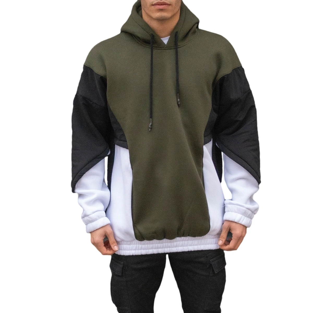 oversize 100% cotton mens khaki block parachute textured sweatshirt hoodie new style good best price wholesale offer trend 2020