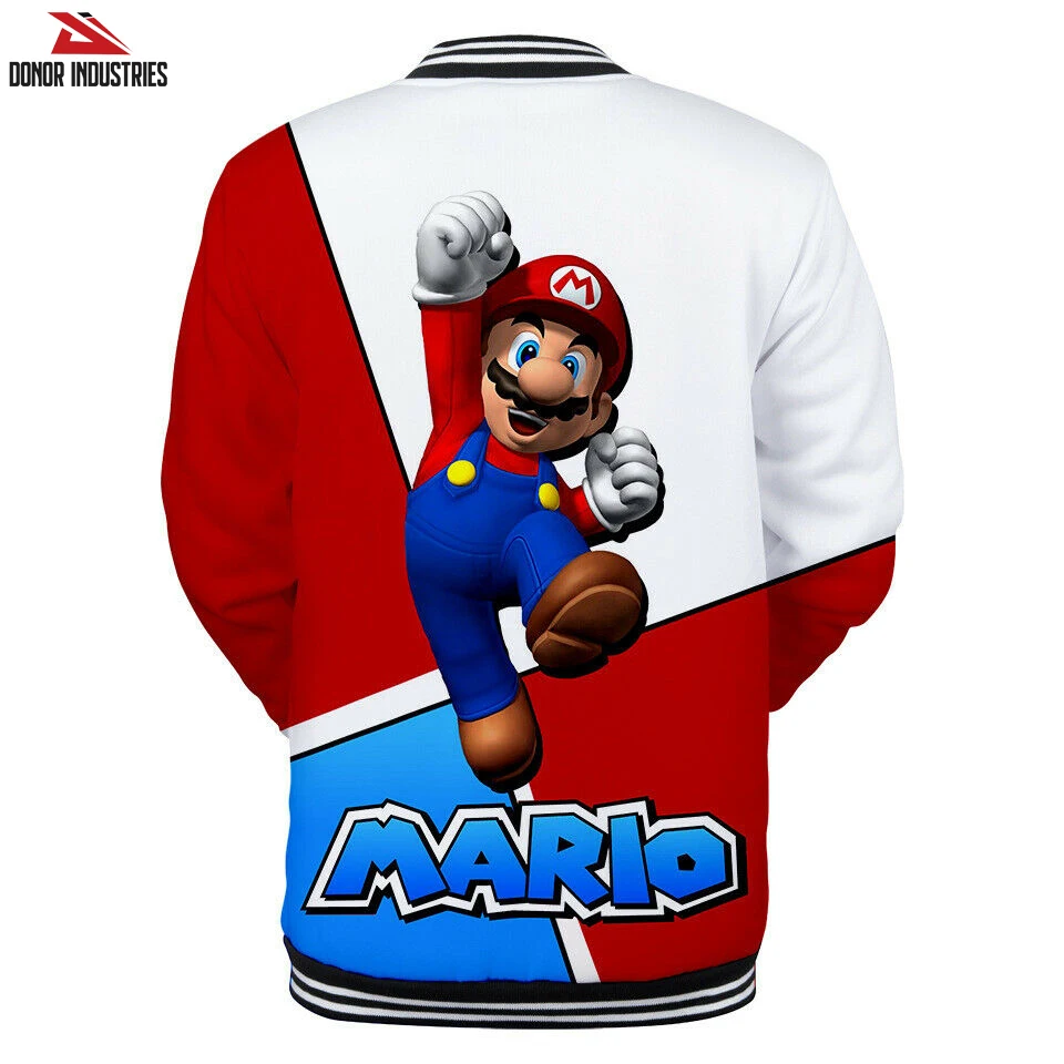 Super Mario 3D Full Print Baseball Uniform Jacket Unisex Coat Jumper Sublimation Baseball Varsity Jacket
