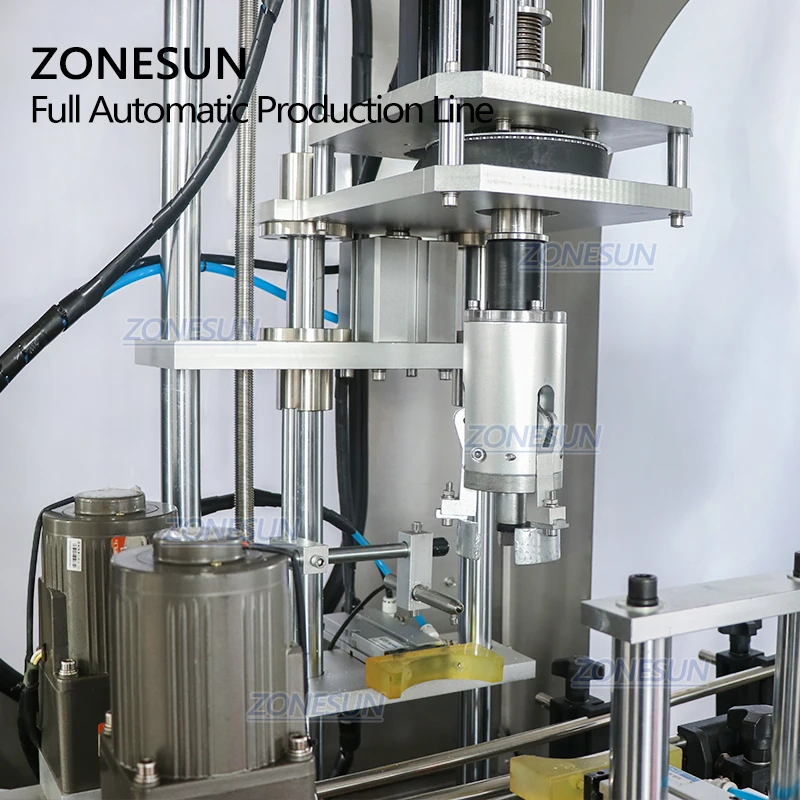 ZONESUN Automatic Plastic F-style Gallon Jugs Oil Bottle Chemicals Liquid Servo Filling Capping Machines Line With Cap Feeder