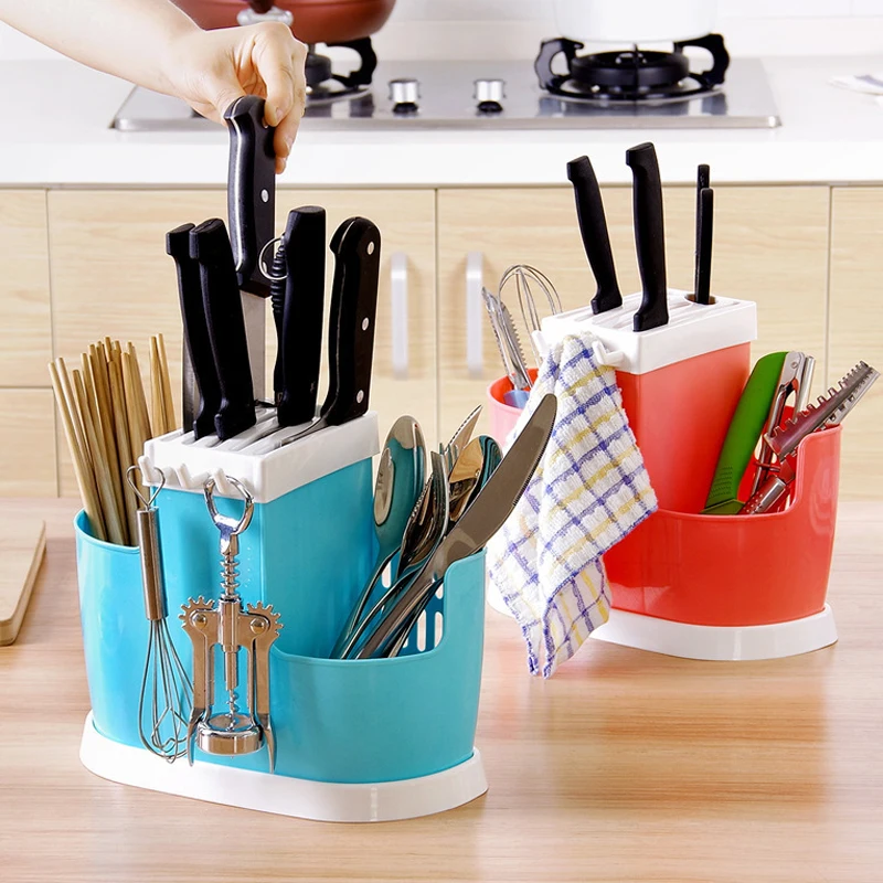 1 Pcs Multifunction Plastic Shelving Dish Chopsticks Cutlery Storage Rack Drain Holder Strainer Stand Creative Kitchen Tools