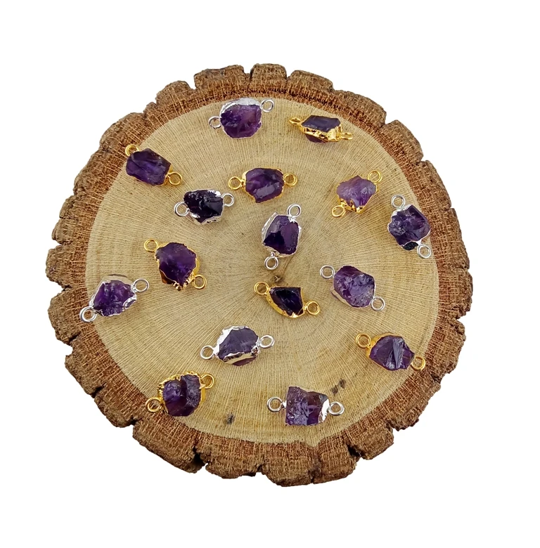 
Raw Amethyst Birthstone Edged Electroplated Connector 