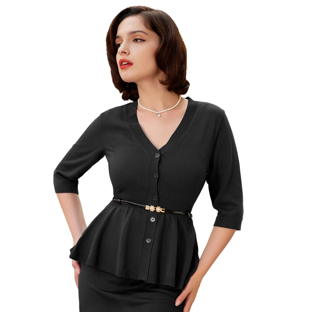 BP Vintage Defined Waist Cardigan Sweater 3/4 V-Neck Button-up Thick Long Cardigan Woman Top