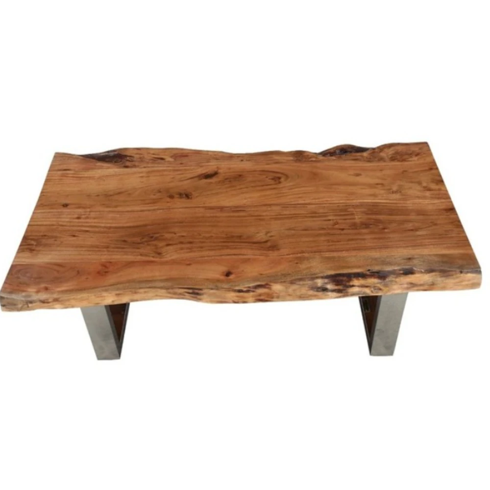 Natural Acacia Wood and Steel Rustic Live Edge Solid Mango Coffee Tables for Living Room Bedroom Use