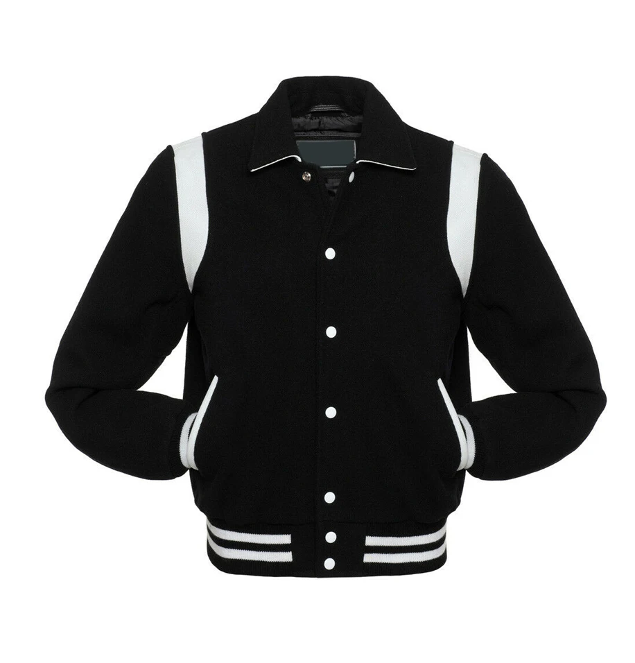 
Womens Reversable black Varsity Jacket with Leather Sleeves 