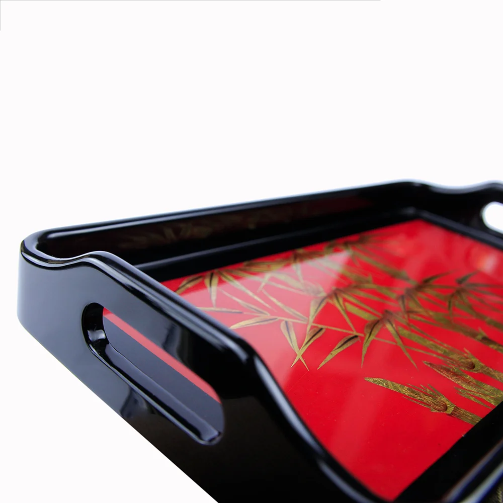 Лидер продаж, деревянные сервировочные подносы из бамбука для еды, хранения с ручками, декоративный полированный поднос