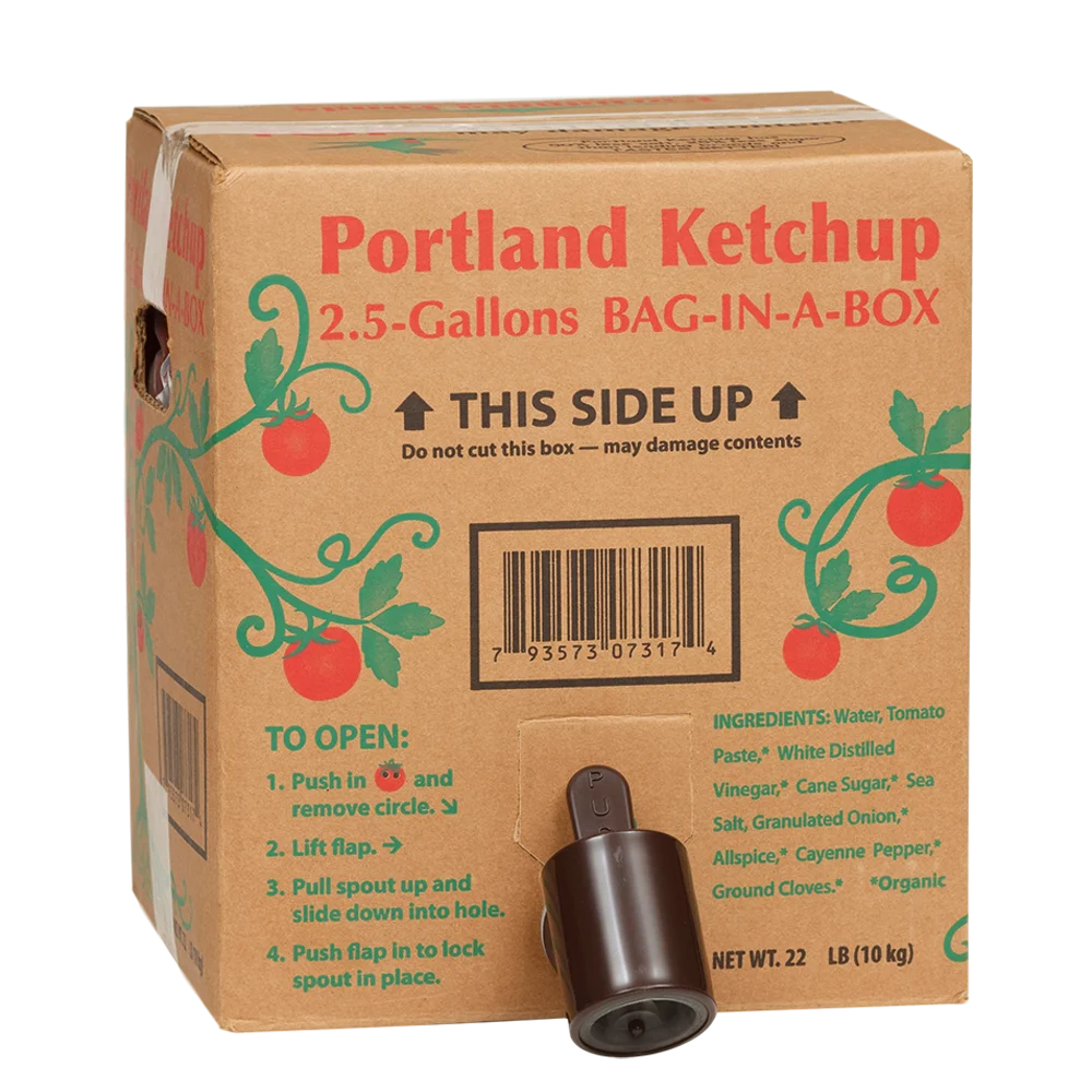
Gluten Free, Non GMO, Organic, Vegan, Organic Bulk Portland Ketchup 2.5 Gallon Bag-n-Box 