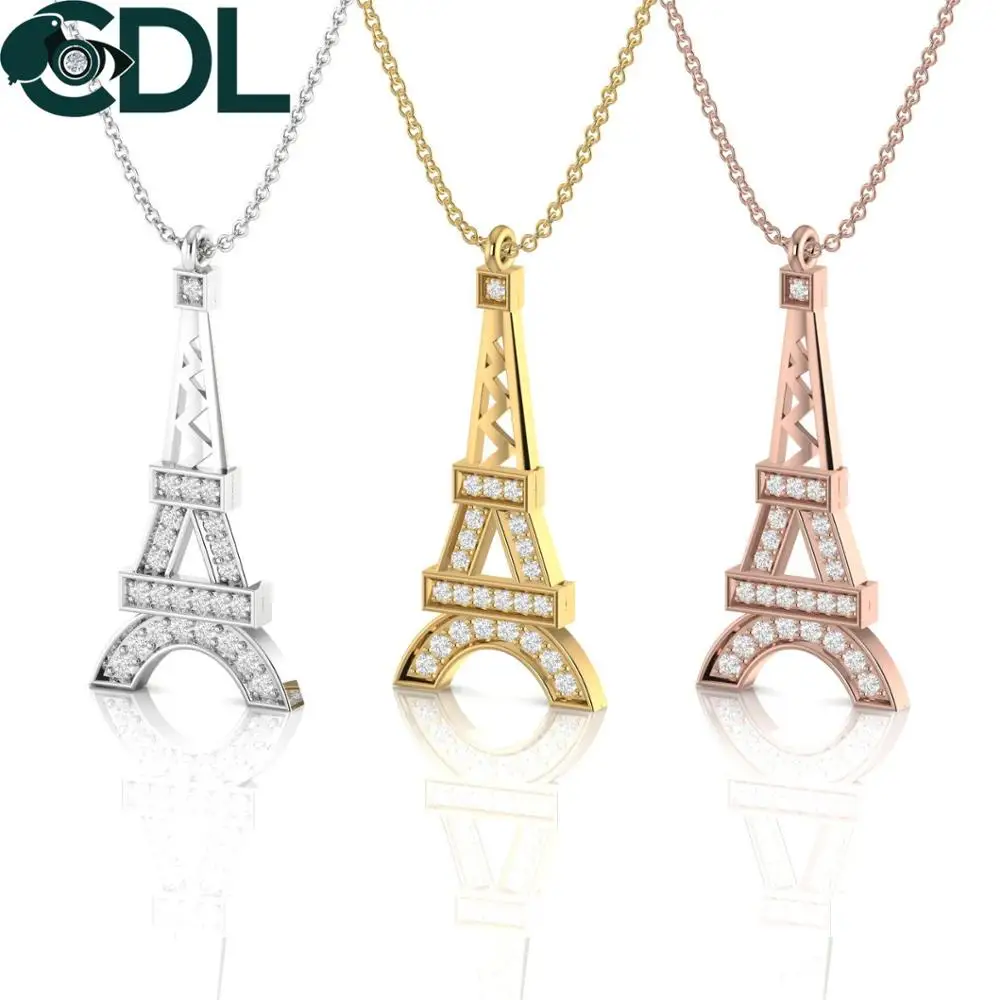 Eiffel Tower Shape Natural Diamond Pendant In 14kt White Yellow Rose Gold 2 Grams Jewelry