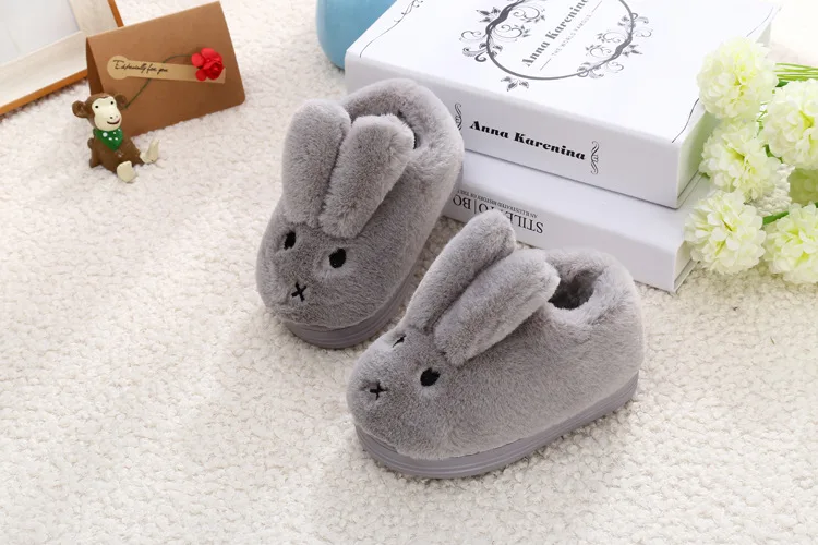 
Wholesale 1-3 years baby lovely rabbit ears indoor anti-slip kids plush slipper for winter 