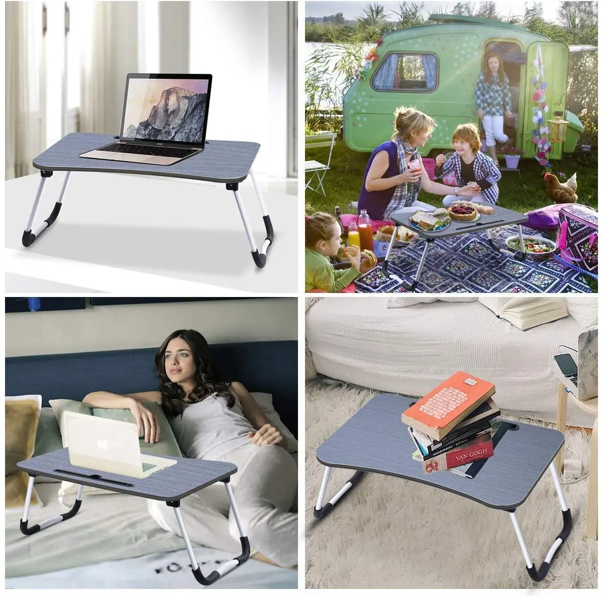 Foldable Stable Bed Tray Laptop Stand Folding Laptop Table Computer Desk For Home Office Study Bed With Tablet Cup Holders