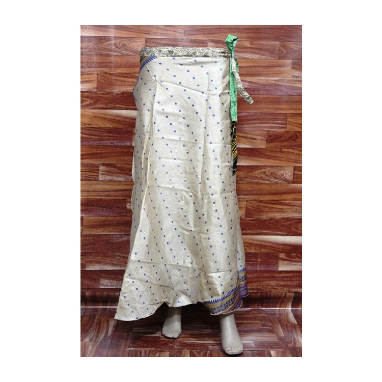 Stylish Floral Wrap Around Gypsy Boho Summer Casual Vintage Chic Floral Silk Sari Elastic Midi Beach Skirt Women Skirt