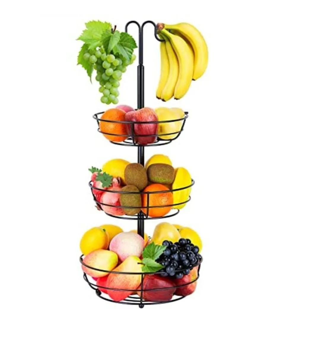 Kitchen Accessories Home Metal Wire Fruit Basket 3 Tier Fruit Basket with Banana hook for Storage Vegetable and fruits