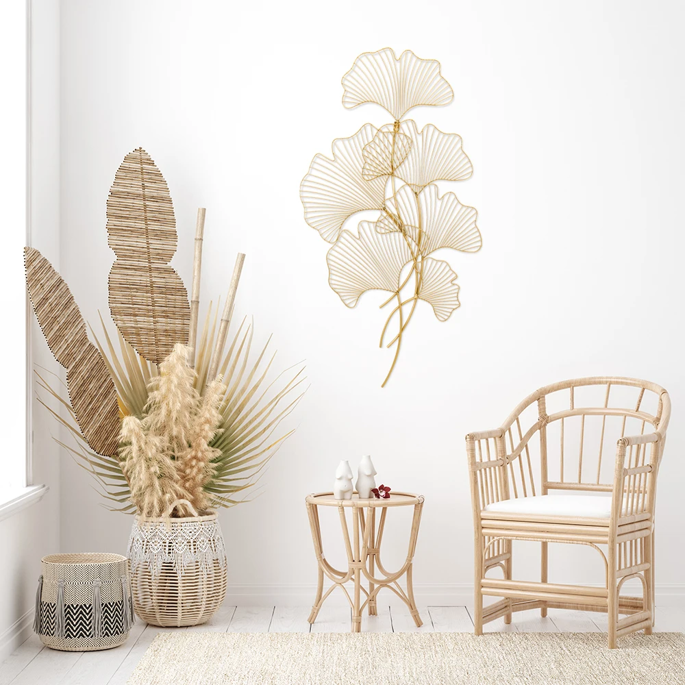 Metal Decoration Items Glod Metal Lotus Leaf Plant 3d Wall Art Hangings For Living Room Wall Decoration Home