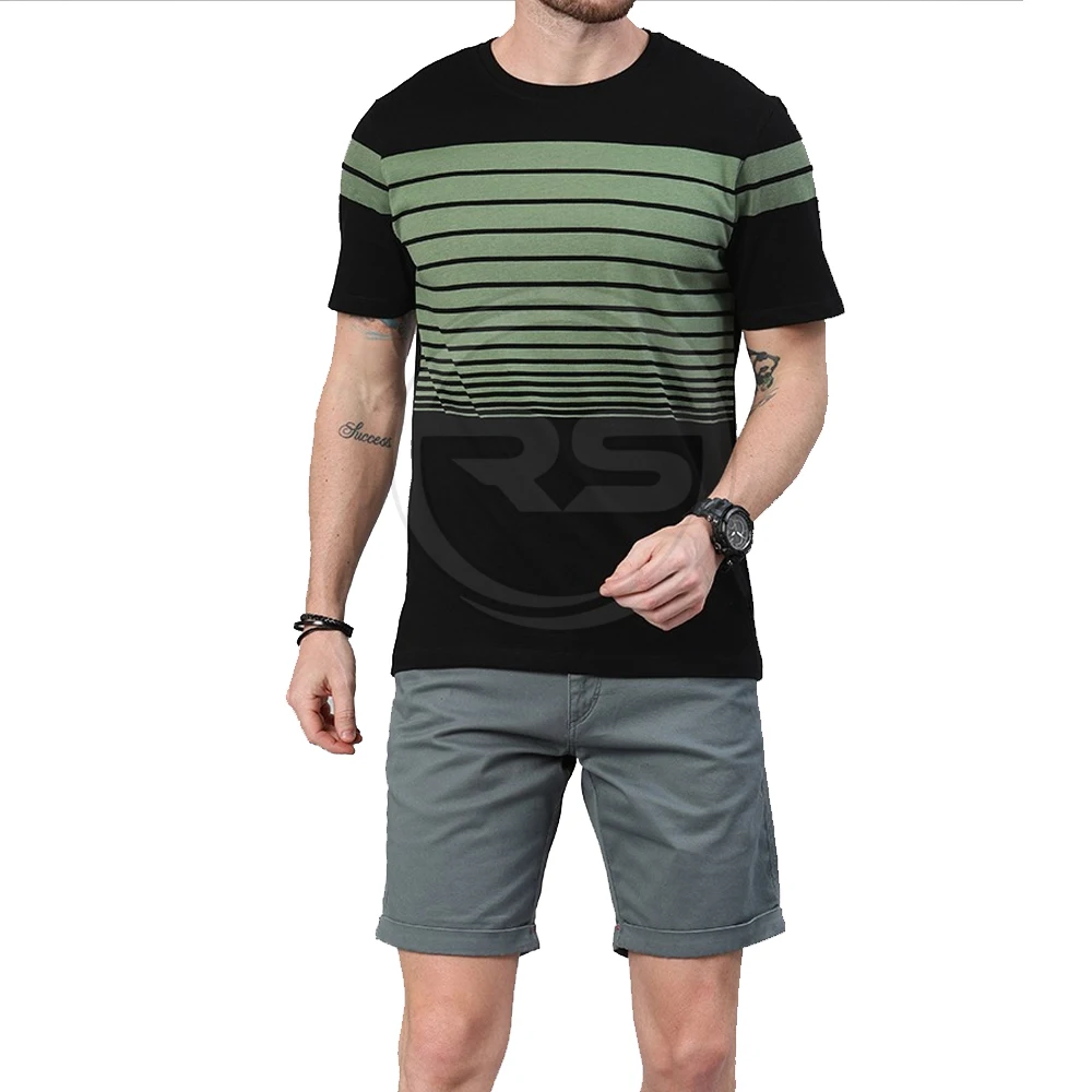 2022 Summer New Style Stripe Yarn Dyed Men T-shirt Wholesale Clothing 100% Cotton Polyester Man T Shirt