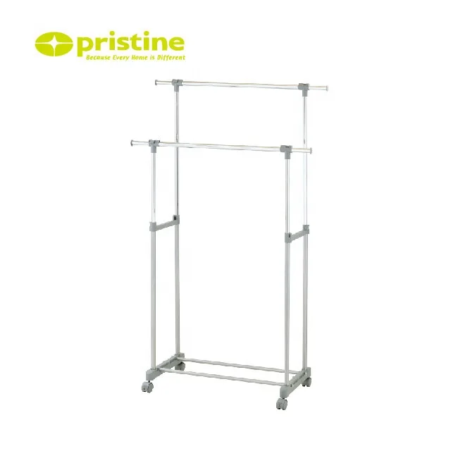 Laundry Products Adjustable Rail double pole rolling garment rack