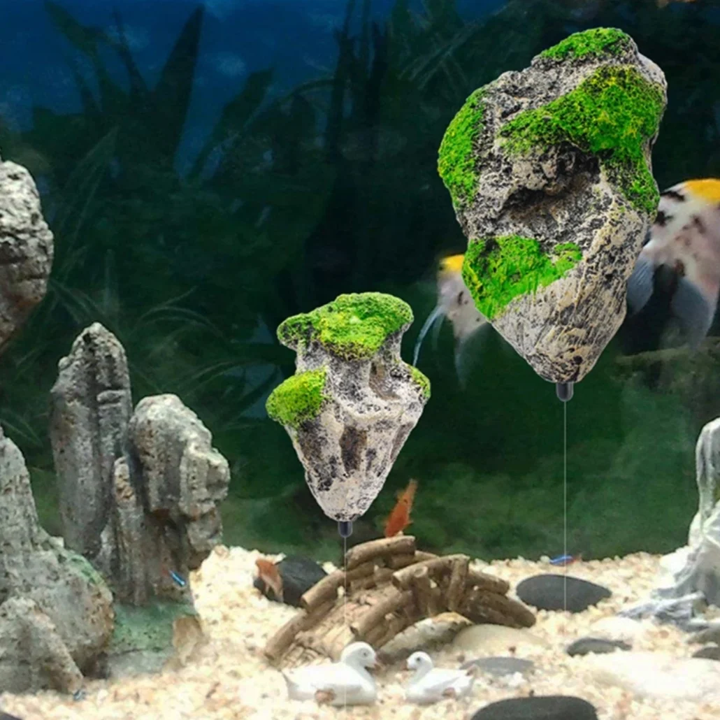 Aquarium Decoration Accessories Floating Rock Suspended Artificial Moss Stone Fish Tank Landscaping Aquascape Decor Ornaments
