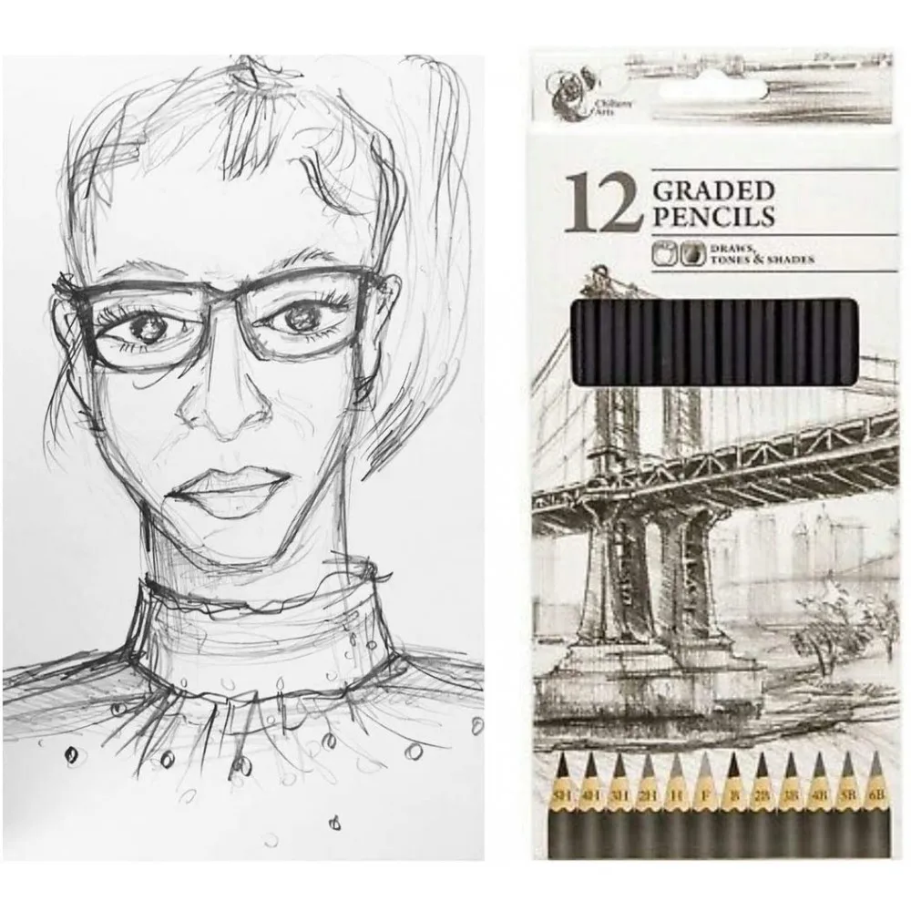 5H to 6B Tones & Shades Assorted Sketch Pencil Pack of 12 Graded Artist Sketching Pencil Drawing Pencil Set
