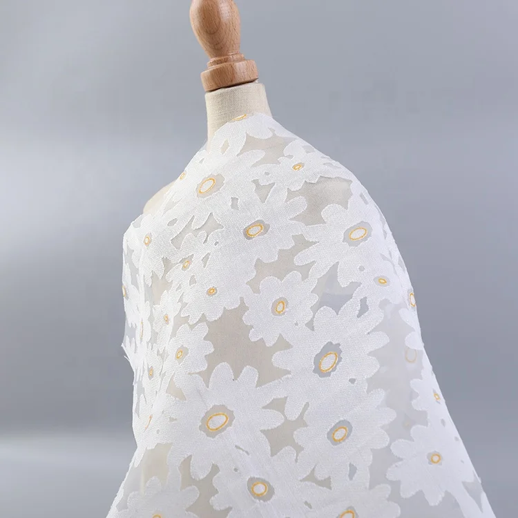 Wholesale Stock Fabric Sparkle Foil Daisy Flower Glitter Tulle Bridal Chiffon Fabric For Wedding Dress