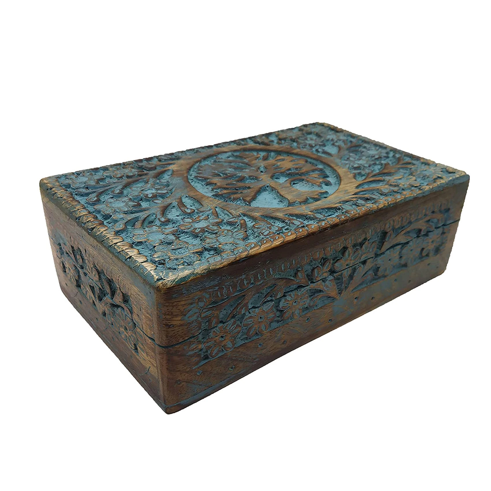 Antique wooden jewel box with tree of life design hand carved Wooden storage box Keepsake Wood Box Exporters India