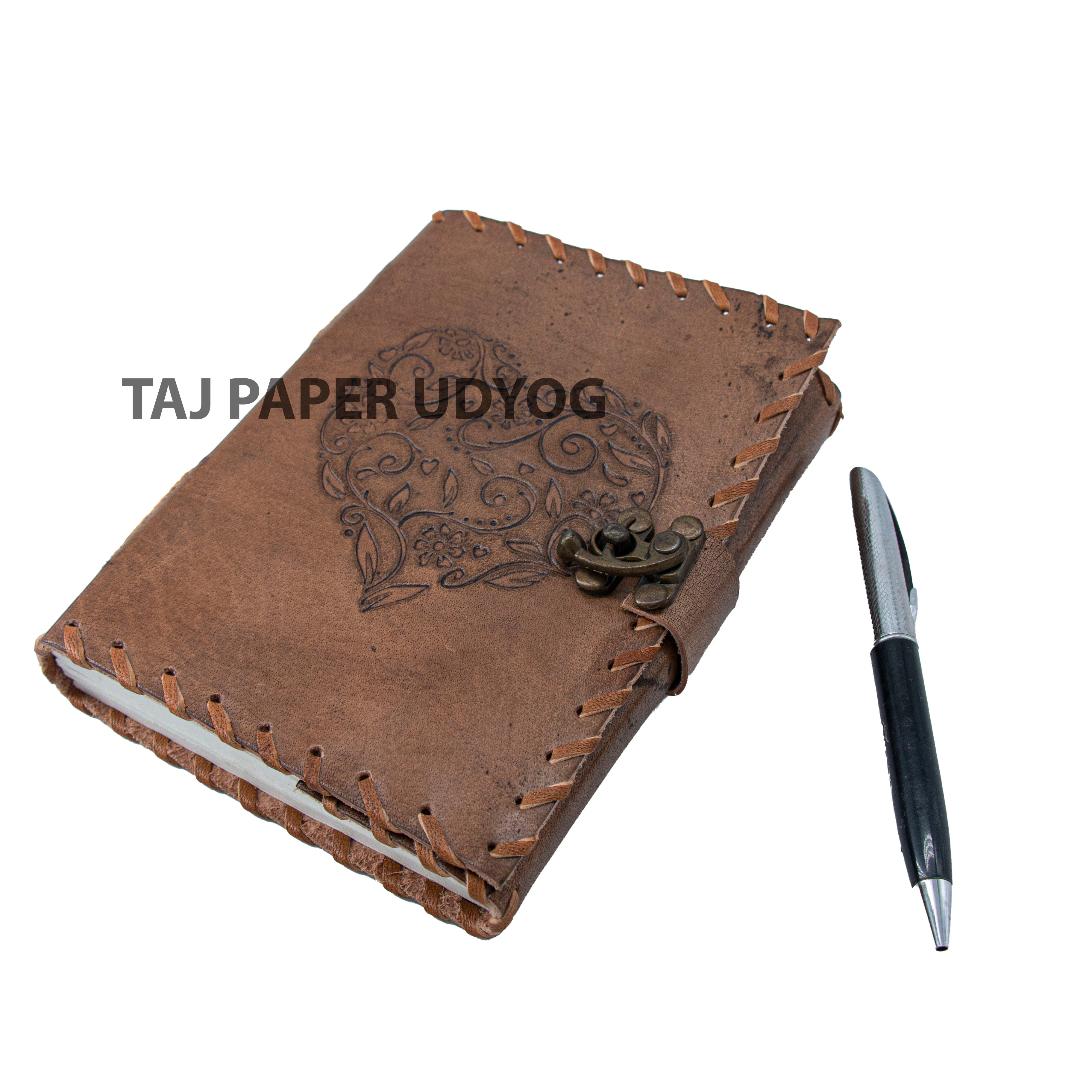 Heart Embossed Leather Journal Writing Notebook Handmade Leather Bound Refillable Journal Heart Design Vintage Journal Wholesale