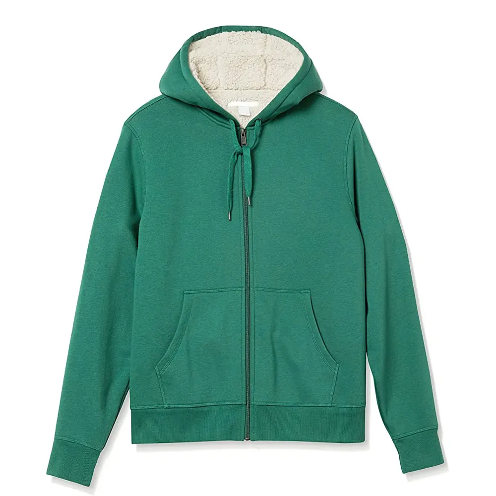 New Causal Men Design Wholesale Customized Breathable Hoodie For Men Solid Green Zipper Full Sleeves Men Hoodie