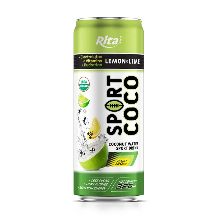 OEM Vietnam Manufacturer 320ml Alu Can Lemon and Lime Flavor Coconut Water Sports Drink
