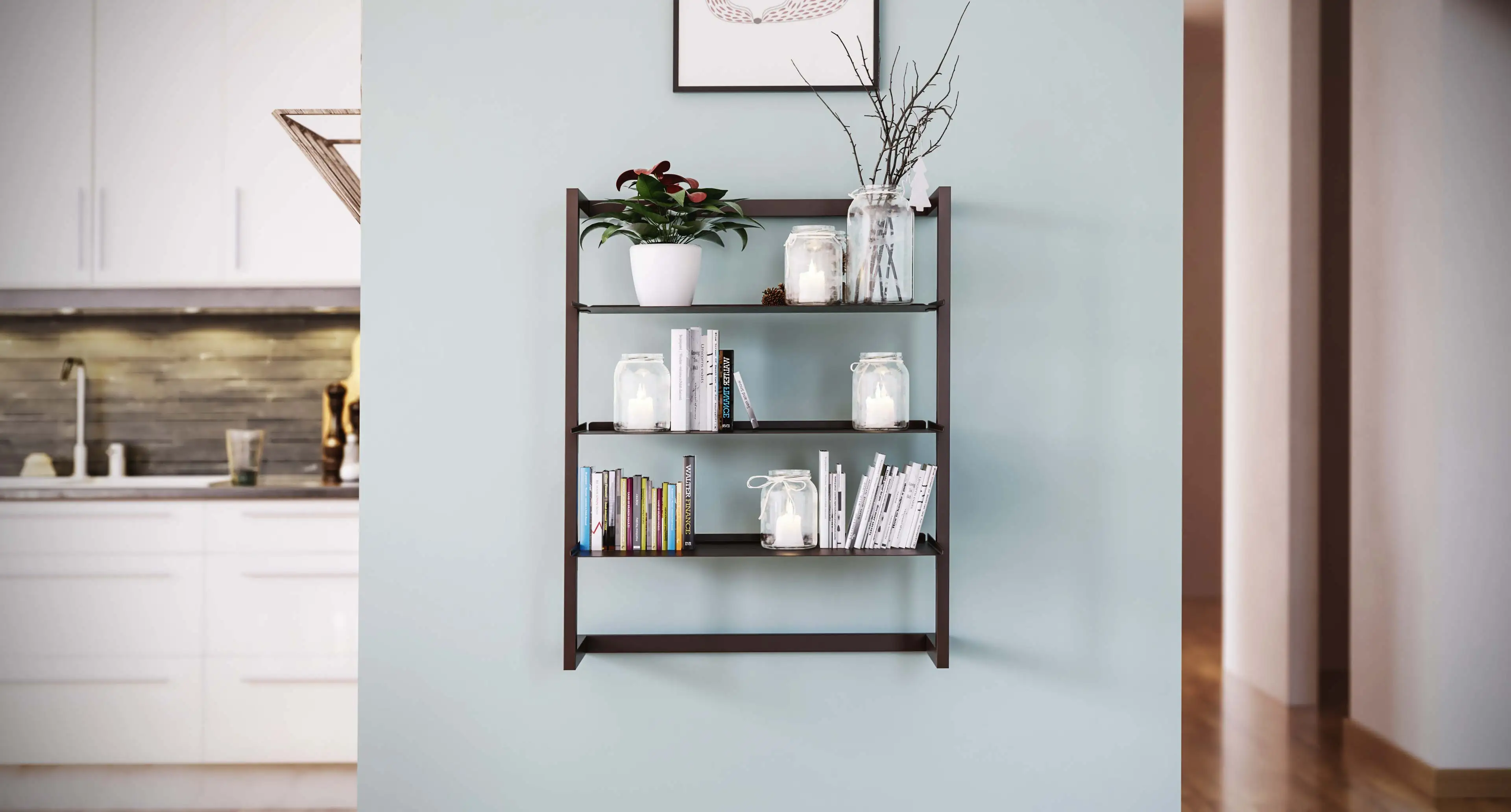 High quality aluminium  wall-mounted two- tier shelving unit H 72 cm for home