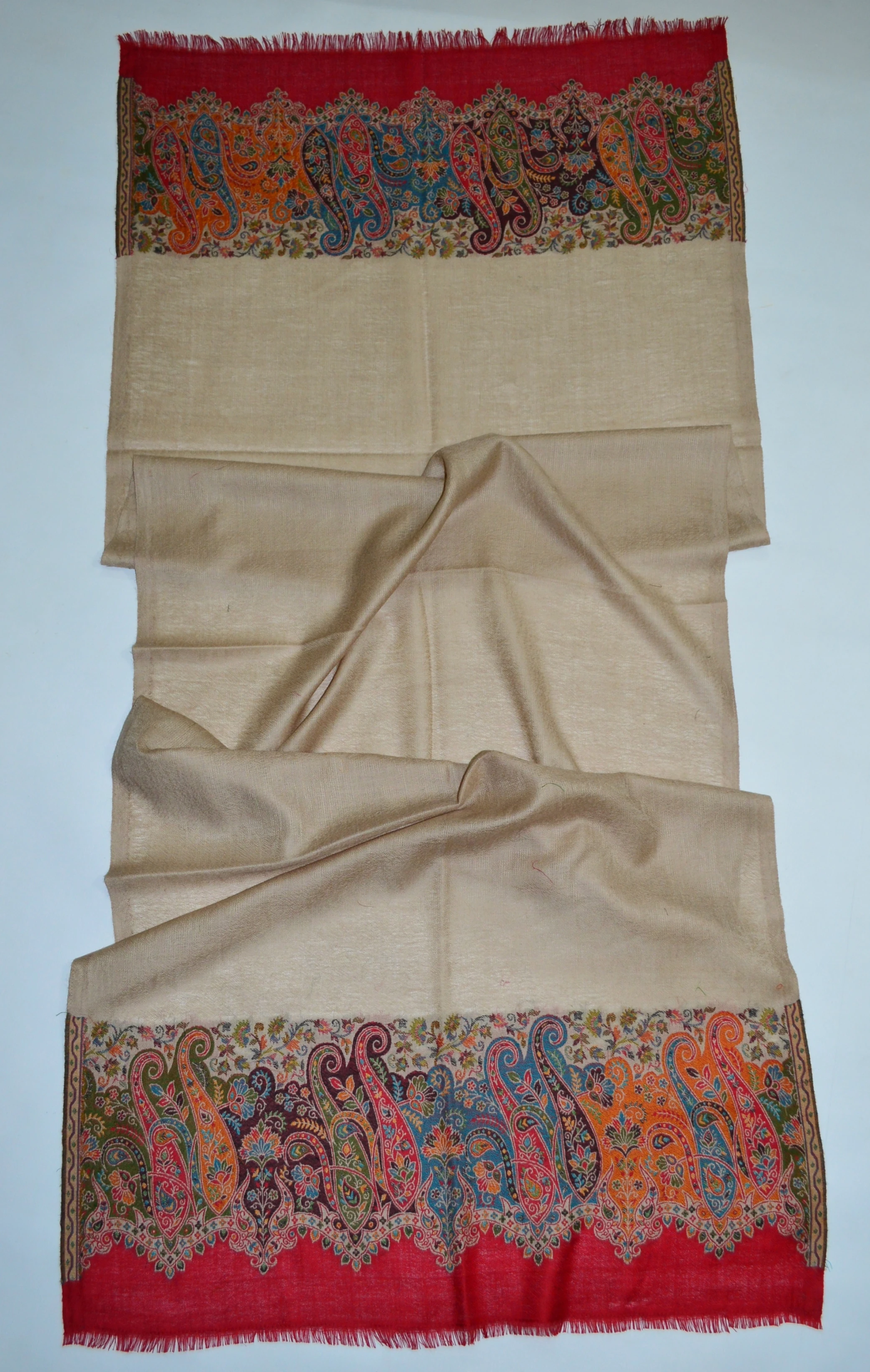 Double Sided Pashmina Alpaca Pashmina Wool Silk Kani Shawl Cashmere Men AZO FREE DYES with Woven Pattern Multi Color 70x200cms