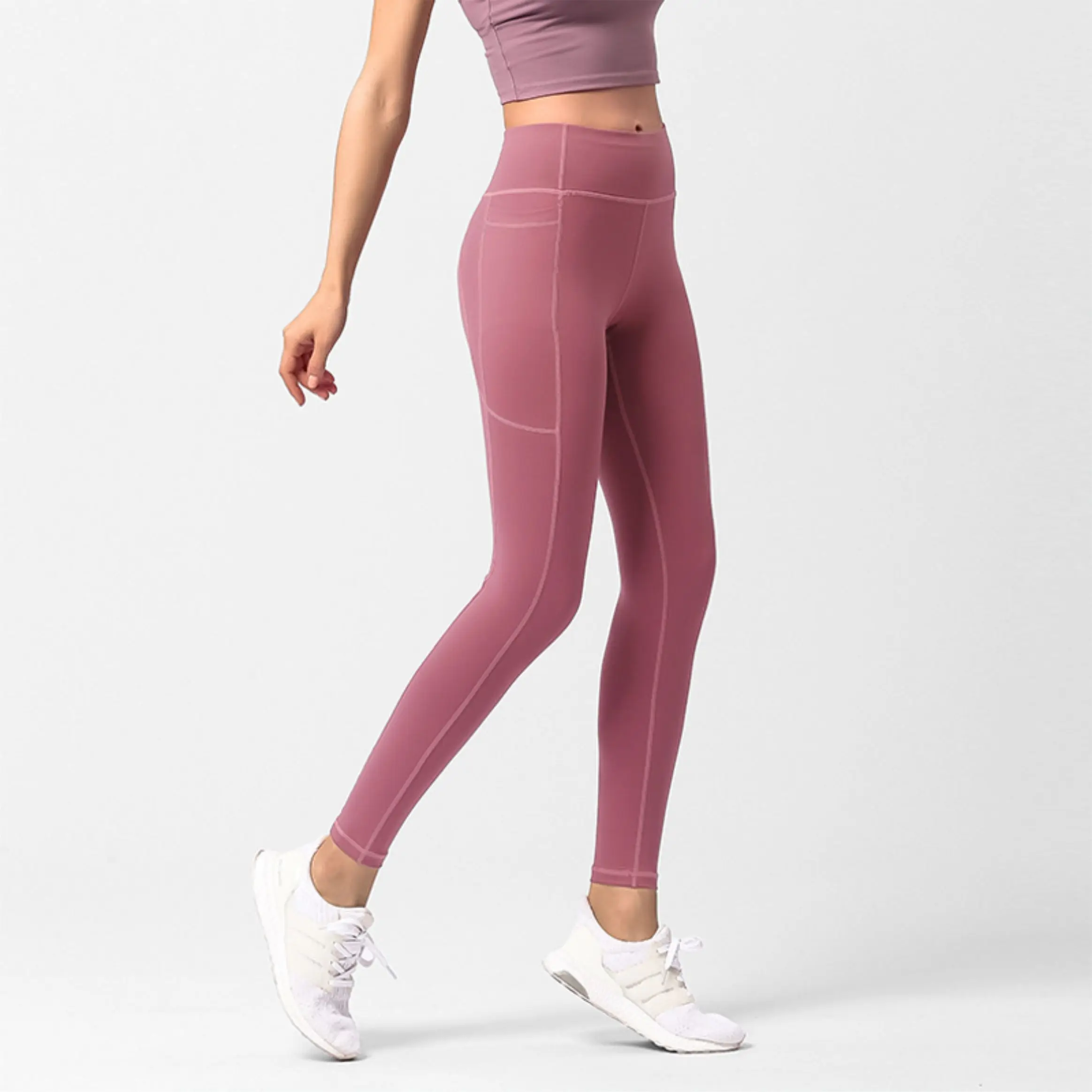 Solid color high-waisted breathable female plain leggings exercise yoga