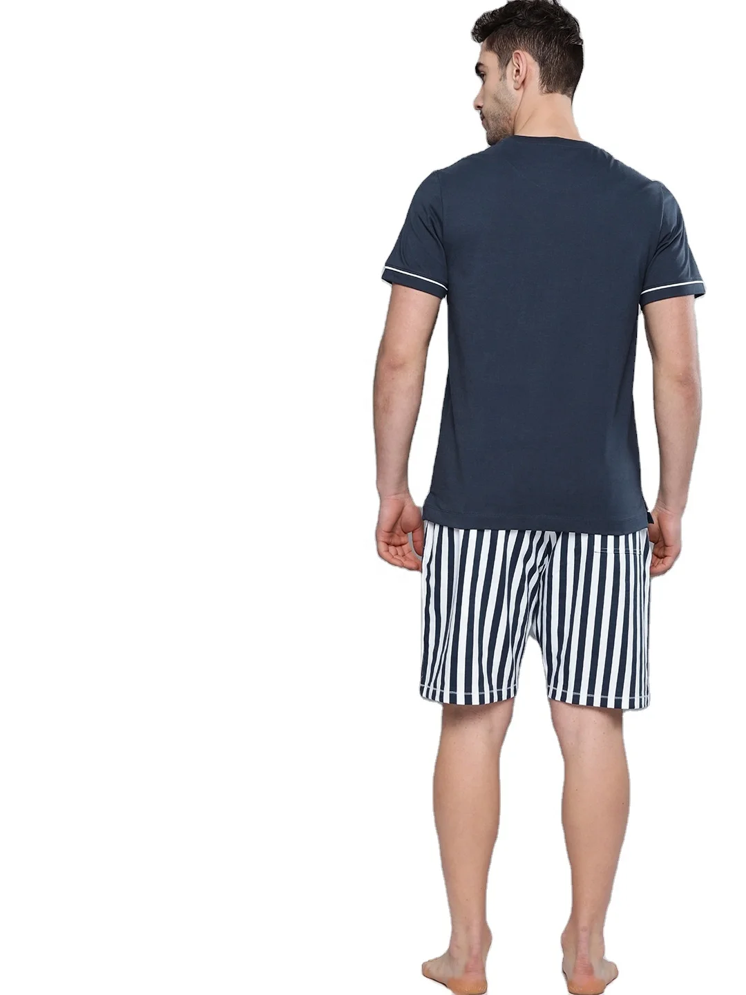 Mens Silk Nightgown and Pants Two Piece Suit for Summer Thin Short Sleeved Bath Robe Soft Men cotton pyjama  Customized