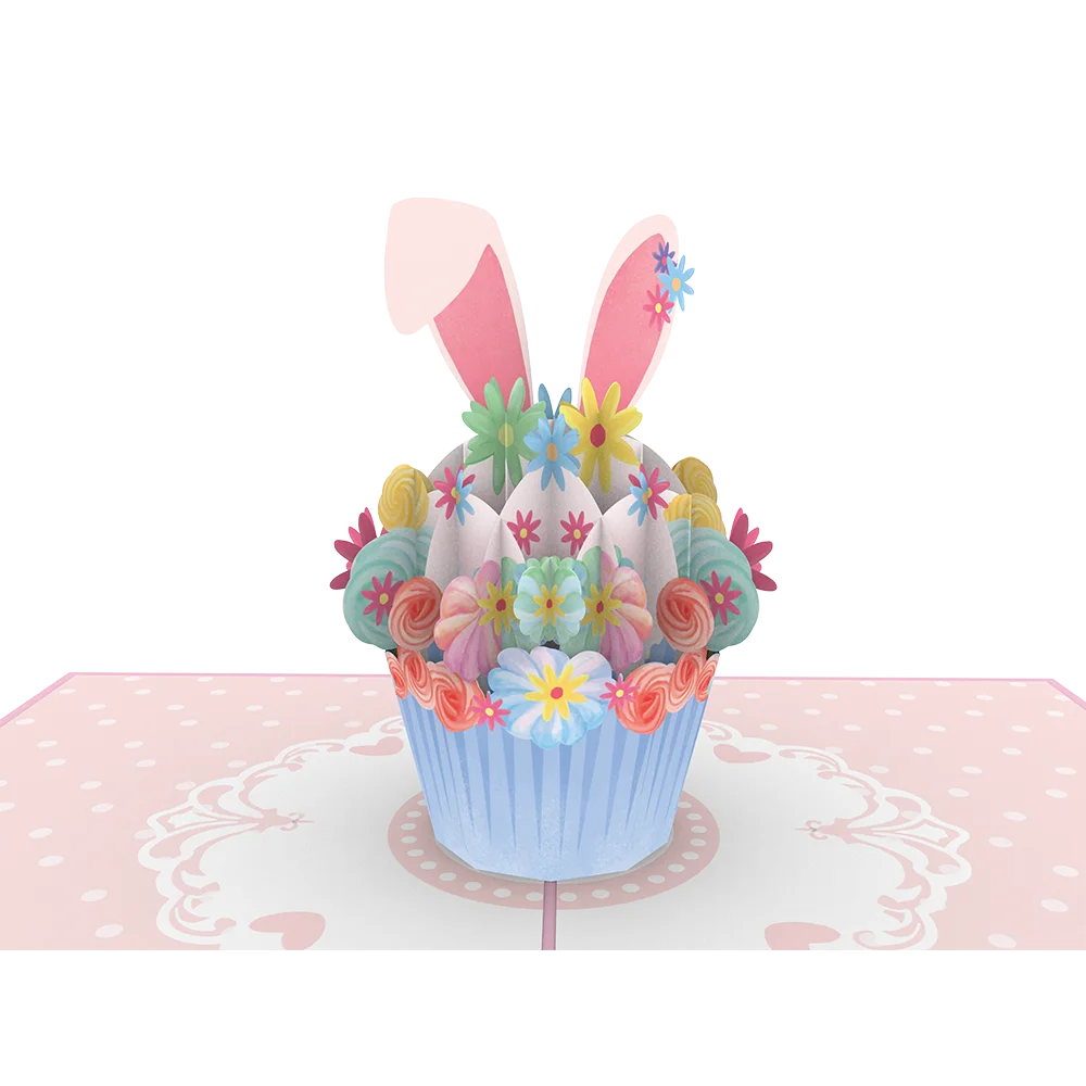 3D Easter Bunny Cupcake greeting card Anniversary Colorful printing Easter pop up card Wholesales Handmade laser cut card