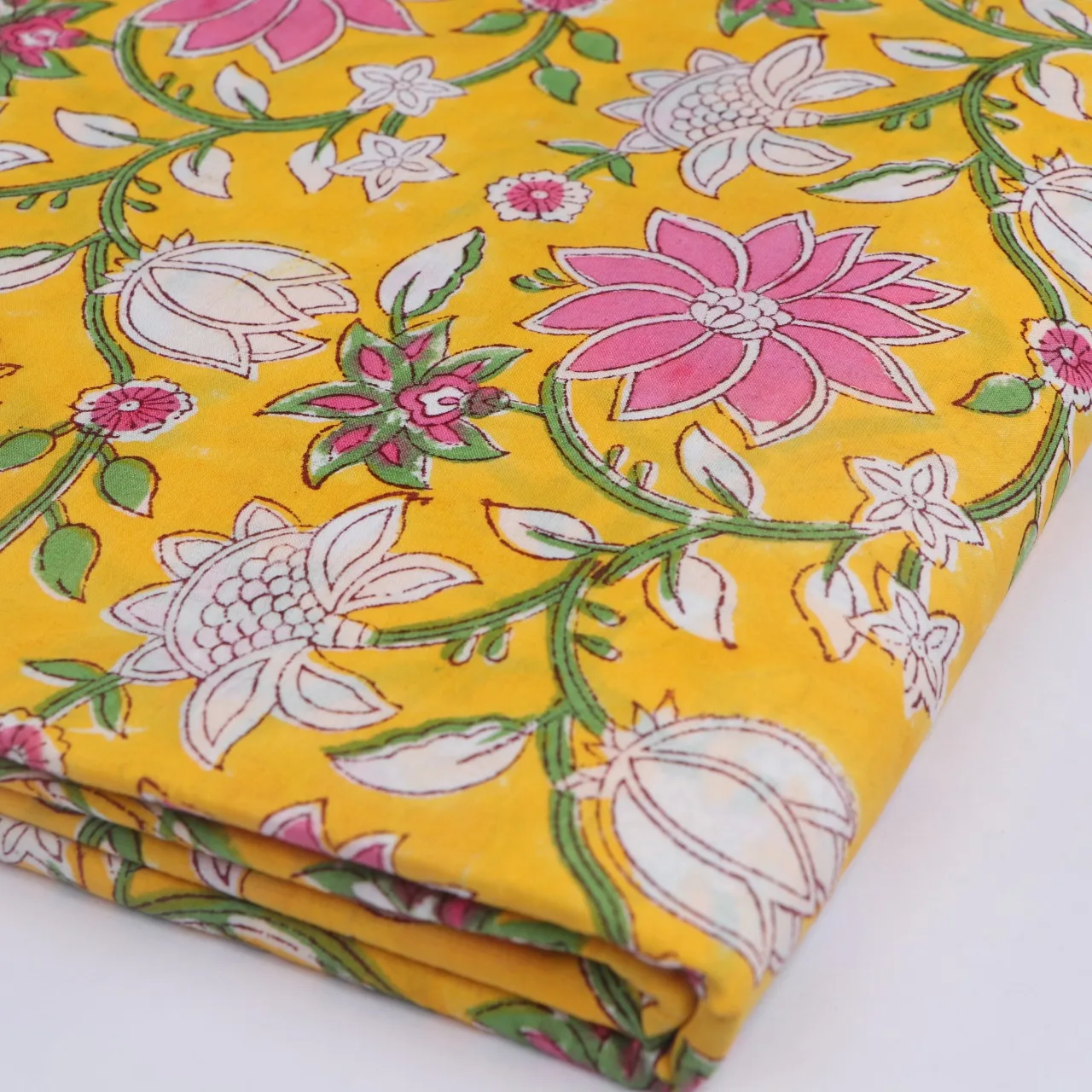 Indian Jaipur Printed Cotton Running Floral Natural Dyes Hand Screen Print Printed Fabrics