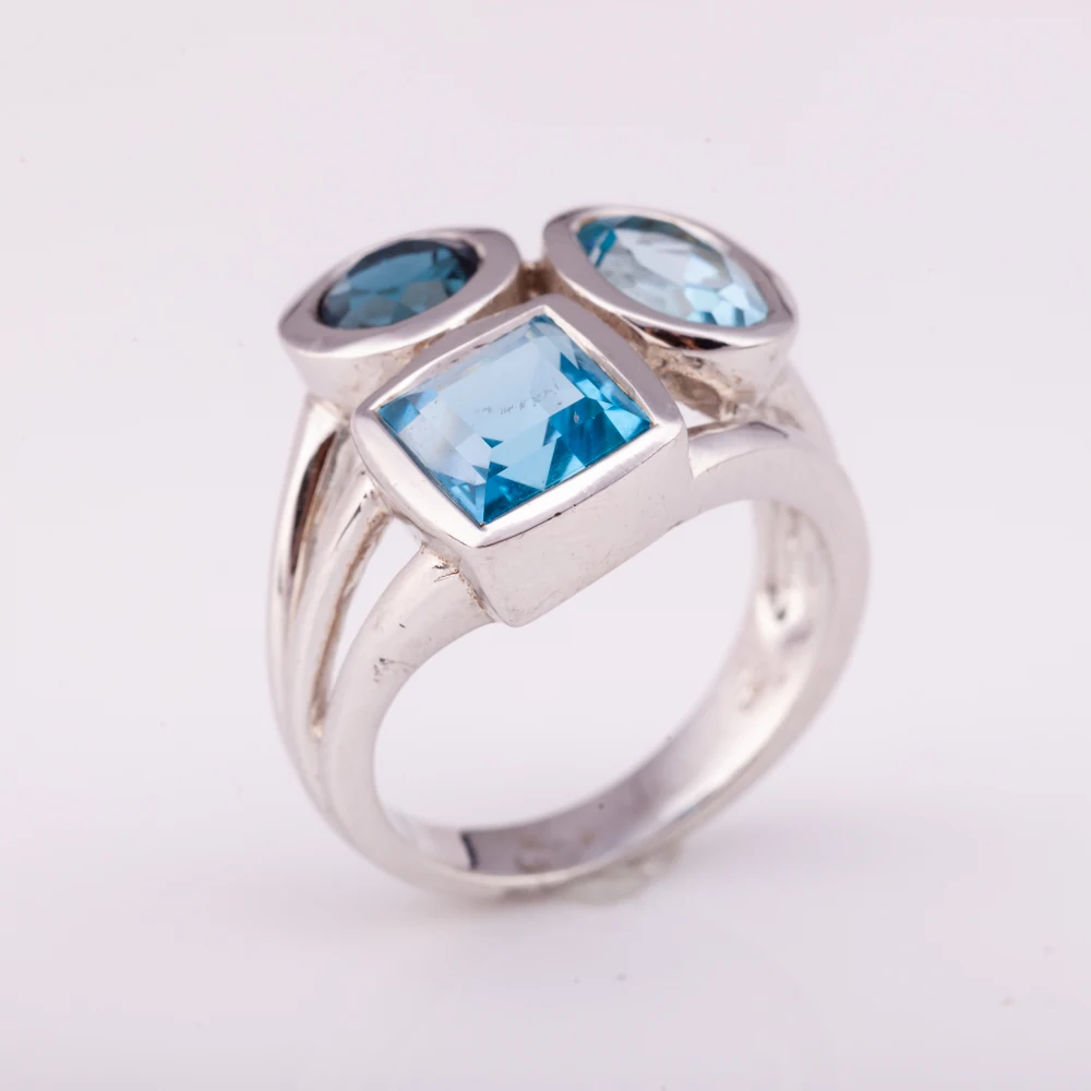 new design three shades of natural blue topaz silver 925 ring factory price  from Thailand Manufacturer