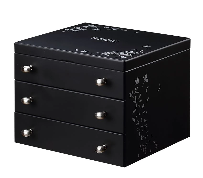 3 Tier Custom Cosmetic,small items ,tea bags Display Cases Storage Wooden Box with removable divider & drawer