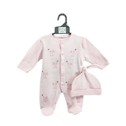 2021 Factory Sell Interlock 100% cotton  Easy wear and off Cute 2 Pieces embroidery Set  Baby Girl Cloth & Hat