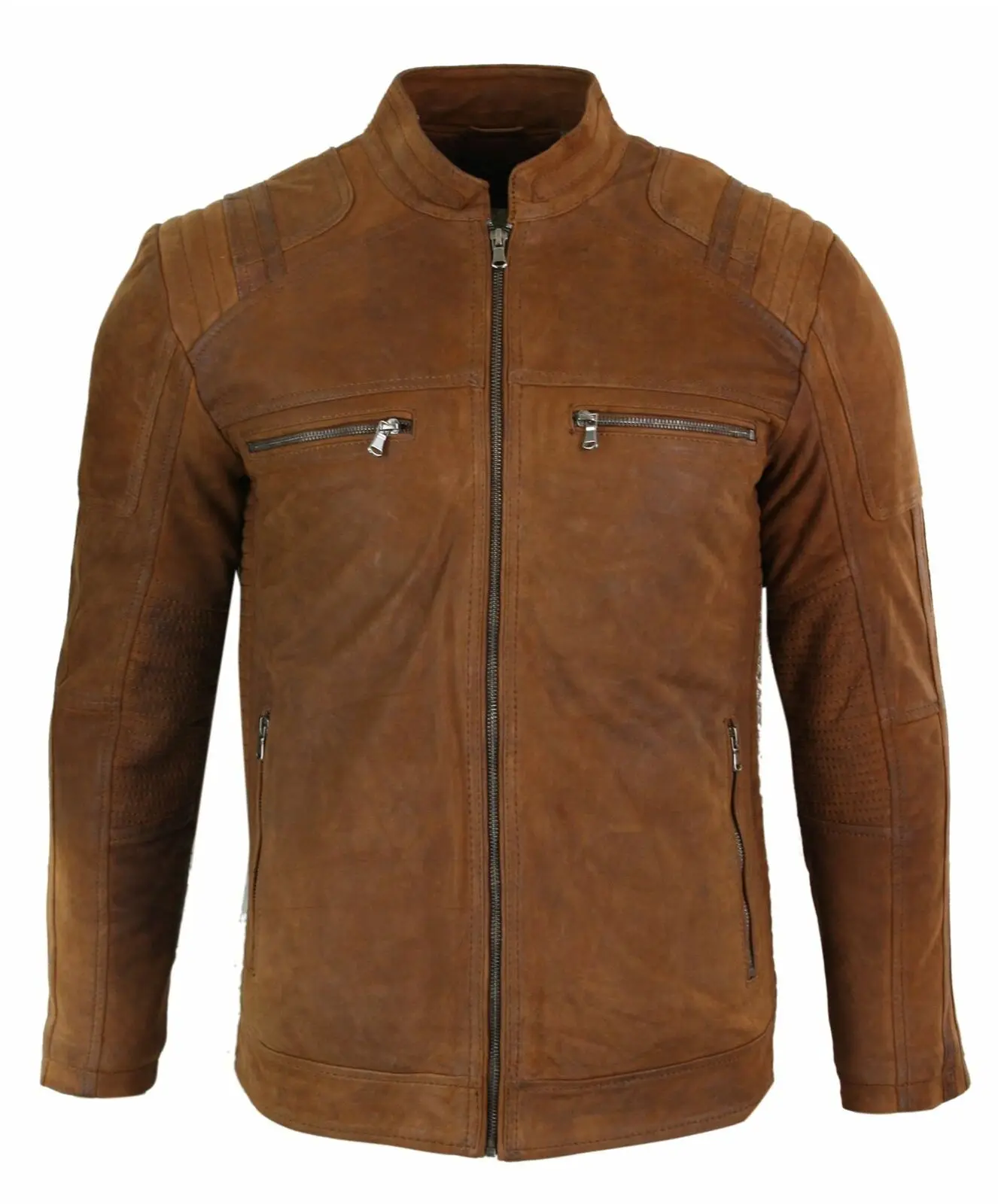 Top Quality Custom Suede Leather Jackets Motorcycle Brown Suede Bomber Jacket Mens Leather Motorcycle Jacket
